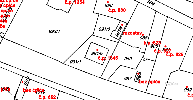 Nýřany 1345 na parcele st. 991/5 v KÚ Nýřany, Katastrální mapa