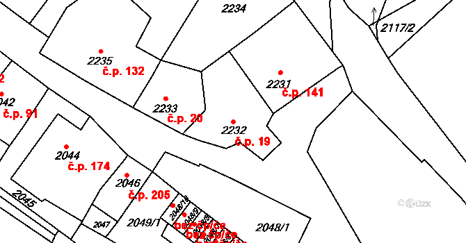 Pražské Předměstí 19, Vysoké Mýto na parcele st. 2232 v KÚ Vysoké Mýto, Katastrální mapa