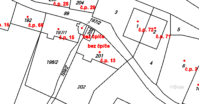 Beroun-Zdejcina 13, Beroun na parcele st. 201 v KÚ Zdejcina, Katastrální mapa