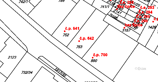 Slaný 642 na parcele st. 753 v KÚ Slaný, Katastrální mapa