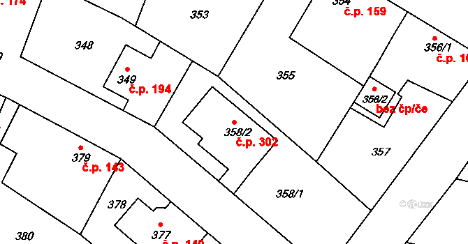 Chotíkov 302 na parcele st. 358/2 v KÚ Chotíkov, Katastrální mapa