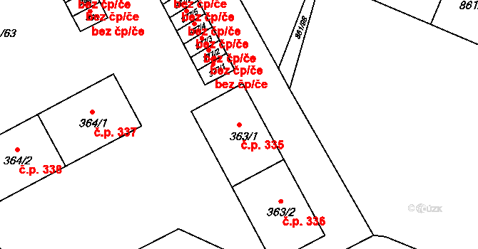 Byšice 335 na parcele st. 363/1 v KÚ Byšice, Katastrální mapa