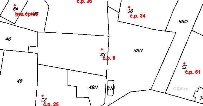 Korycany 5, Neratovice na parcele st. 33 v KÚ Korycany, Katastrální mapa