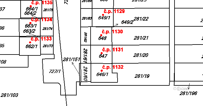 Kralupy nad Vltavou 1131 na parcele st. 647 v KÚ Lobeč, Katastrální mapa