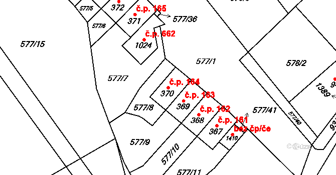 Dolní Jirčany 164, Psáry na parcele st. 370 v KÚ Dolní Jirčany, Katastrální mapa