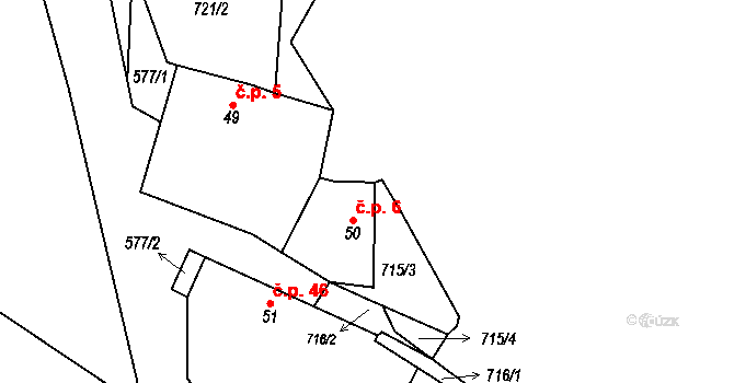 Lžín 6, Dírná na parcele st. 50 v KÚ Lžín, Katastrální mapa
