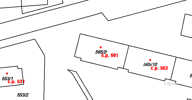 Veselí nad Lužnicí I 561, Veselí nad Lužnicí na parcele st. 565/9 v KÚ Veselí nad Lužnicí, Katastrální mapa