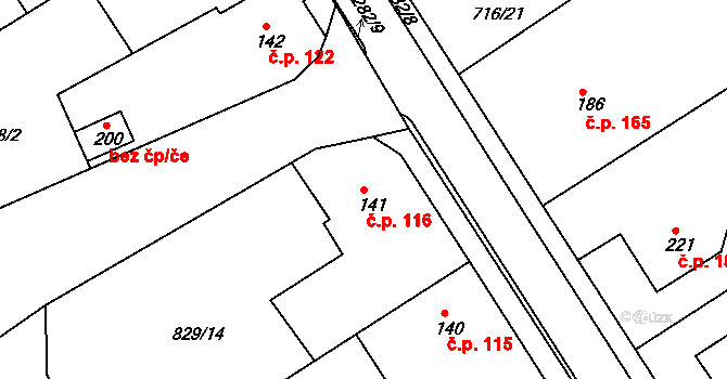 Hrádek 116 na parcele st. 141 v KÚ Hrádek u Sušice, Katastrální mapa