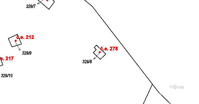 Pňovany 278 na parcele st. 329/6 v KÚ Dolany u Stříbra, Katastrální mapa