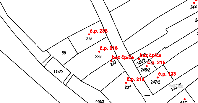 Broumov 216 na parcele st. 229 v KÚ Broumov, Katastrální mapa