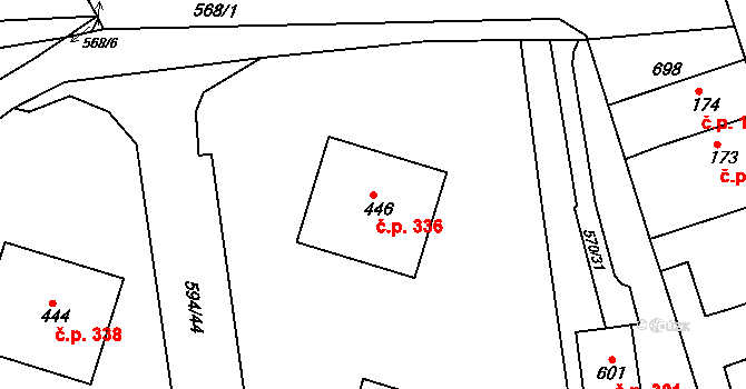 Běloves 336, Náchod na parcele st. 446 v KÚ Běloves, Katastrální mapa