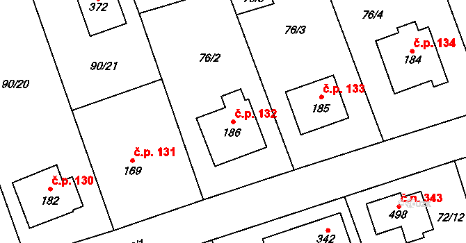 Mikulovice 132 na parcele st. 186 v KÚ Mikulovice u Pardubic, Katastrální mapa