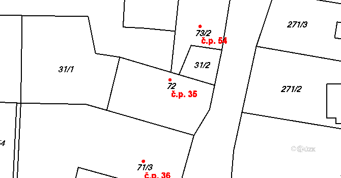Semín 35 na parcele st. 72 v KÚ Semín, Katastrální mapa