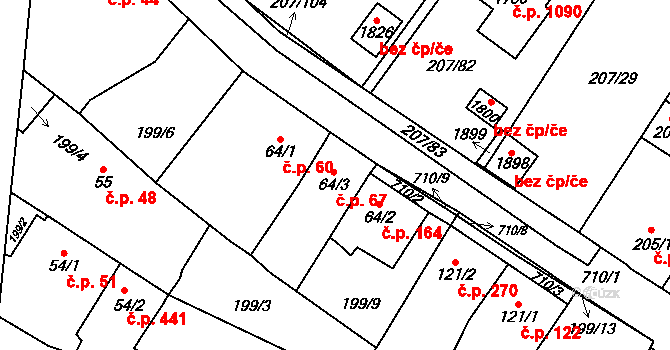 Svítkov 67, Pardubice na parcele st. 64/3 v KÚ Svítkov, Katastrální mapa
