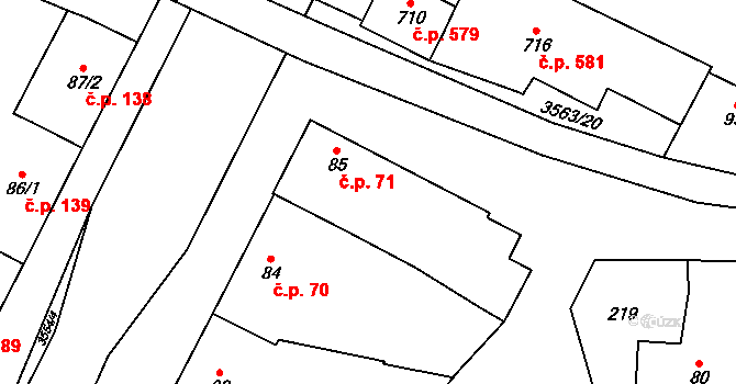 Lysice 71 na parcele st. 85 v KÚ Lysice, Katastrální mapa
