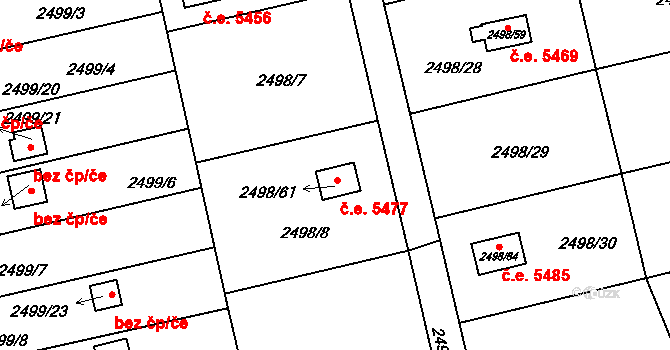 Pelhřimov 5477 na parcele st. 2498/61 v KÚ Pelhřimov, Katastrální mapa