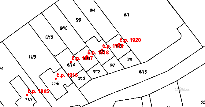 Kuřim 1919 na parcele st. 6/8 v KÚ Kuřim, Katastrální mapa