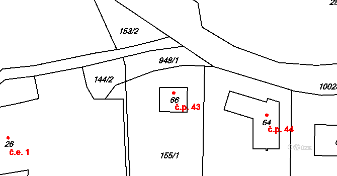 Bystřice 43, Hroznětín na parcele st. 66 v KÚ Bystřice u Hroznětína, Katastrální mapa