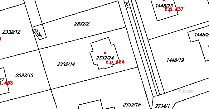 Dolní Suchá 424, Havířov na parcele st. 2332/24 v KÚ Dolní Suchá, Katastrální mapa