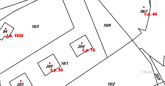 Úžice 79 na parcele st. 284 v KÚ Úžice u Kutné Hory, Katastrální mapa