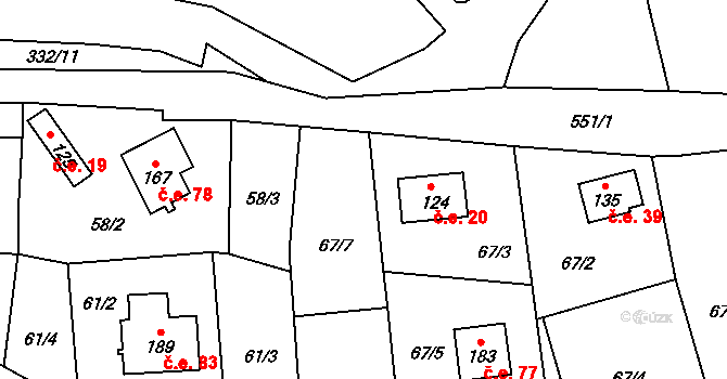 Klepáčov 20, Sobotín na parcele st. 124 v KÚ Klepáčov, Katastrální mapa