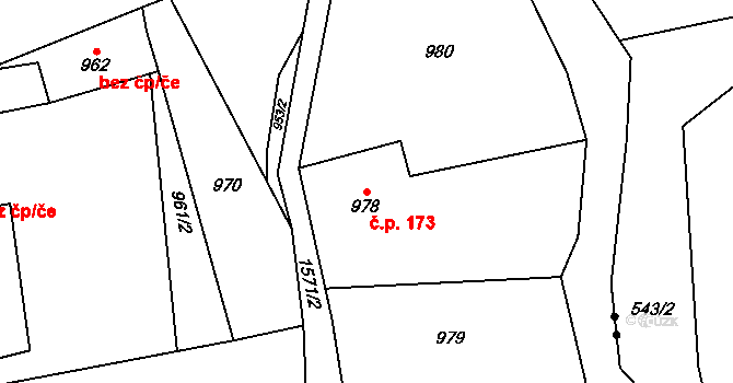 Sobotín 173 na parcele st. 978 v KÚ Sobotín, Katastrální mapa