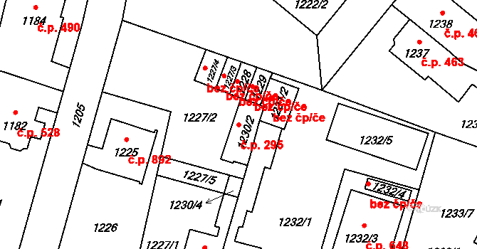 Mohelnice 295 na parcele st. 1230/2 v KÚ Mohelnice, Katastrální mapa