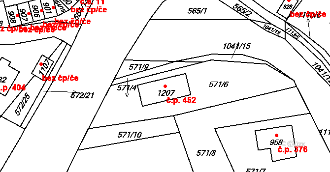 Brandýsek 452 na parcele st. 1207 v KÚ Brandýsek, Katastrální mapa