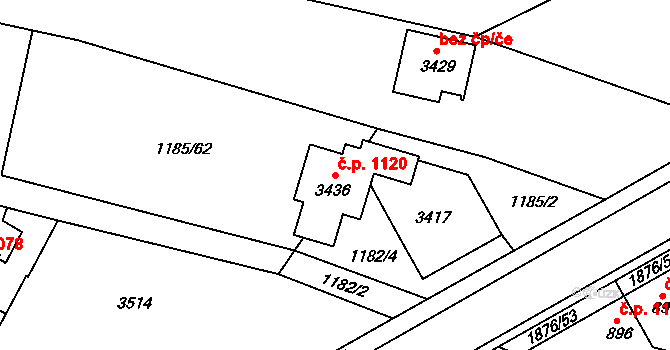 Nový Bydžov 1120 na parcele st. 3436 v KÚ Nový Bydžov, Katastrální mapa