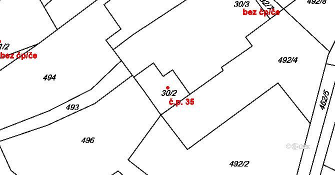Jílovec 35, Fulnek na parcele st. 30/2 v KÚ Jílovec, Katastrální mapa