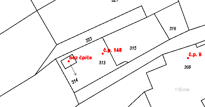 Stachovice 148, Fulnek na parcele st. 313 v KÚ Stachovice, Katastrální mapa