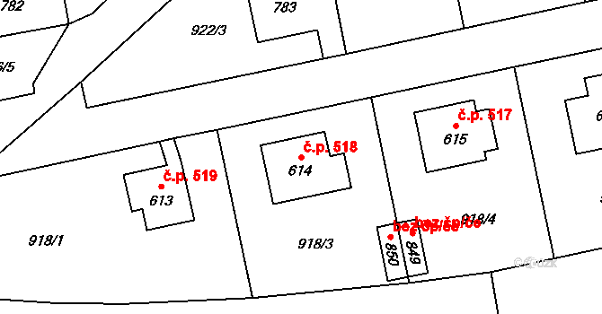 Černovice 518 na parcele st. 614 v KÚ Černovice u Tábora, Katastrální mapa