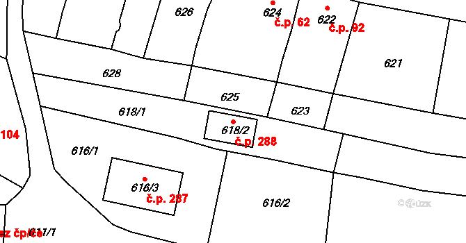 Silůvky 288 na parcele st. 618/2 v KÚ Silůvky, Katastrální mapa