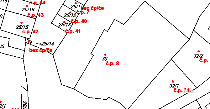 Košetice 8, Líšťany na parcele st. 30 v KÚ Košetice u Hunčic, Katastrální mapa