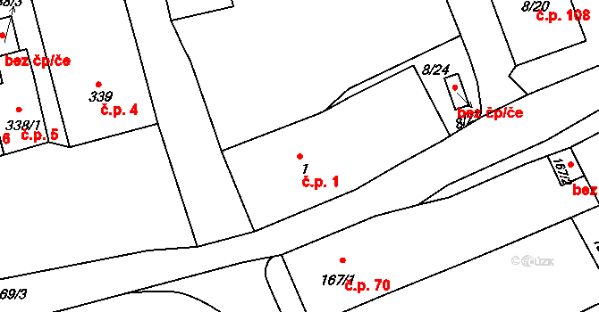 Vilémov 1 na parcele st. 1 v KÚ Vilémov u Kadaně, Katastrální mapa