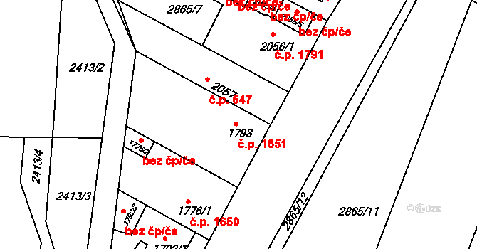 Žatec 1651 na parcele st. 1793 v KÚ Žatec, Katastrální mapa