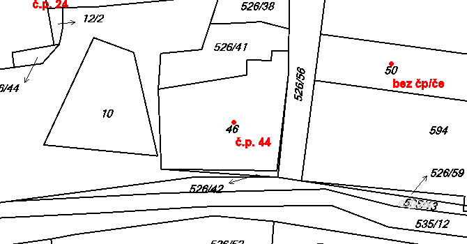 Cibotín 44, Česká Bělá na parcele st. 46 v KÚ Cibotín, Katastrální mapa