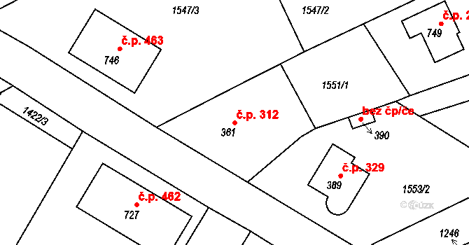 Golčův Jeníkov 312 na parcele st. 361 v KÚ Golčův Jeníkov, Katastrální mapa