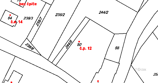 Chotěměřice 12, Hněvkovice na parcele st. 50 v KÚ Chotěměřice, Katastrální mapa