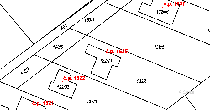 Ráj 1635, Karviná na parcele st. 132/71 v KÚ Ráj, Katastrální mapa