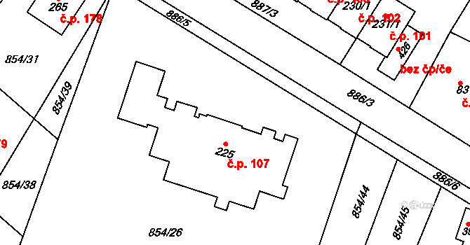 Šmolovy 107, Havlíčkův Brod na parcele st. 225 v KÚ Šmolovy u Havlíčkova Brodu, Katastrální mapa