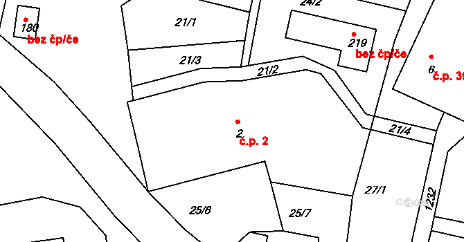 Dobřany 2 na parcele st. 2 v KÚ Dobřany v Orlických horách, Katastrální mapa