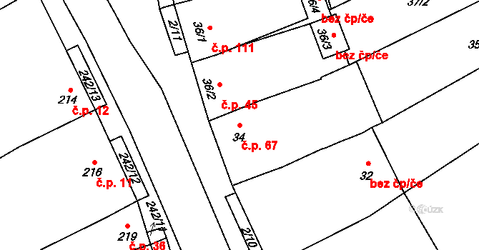 Bohumilice 67, Klobouky u Brna na parcele st. 34 v KÚ Bohumilice, Katastrální mapa