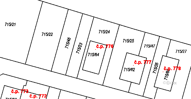 Štěnovice 776 na parcele st. 715/64 v KÚ Štěnovice, Katastrální mapa