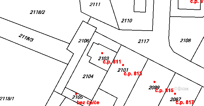 Valtice 811 na parcele st. 2103 v KÚ Valtice, Katastrální mapa