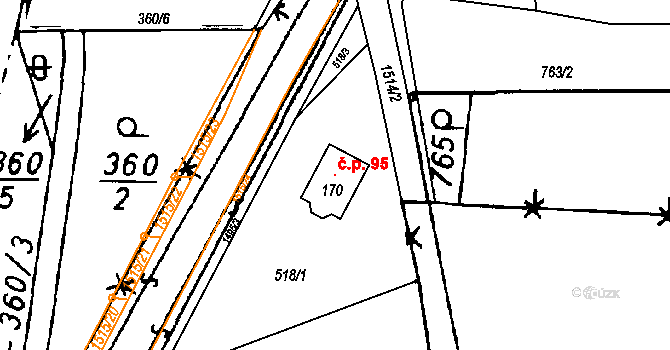 Vrcov 95, Borovany na parcele st. 170 v KÚ Vrcov, Katastrální mapa
