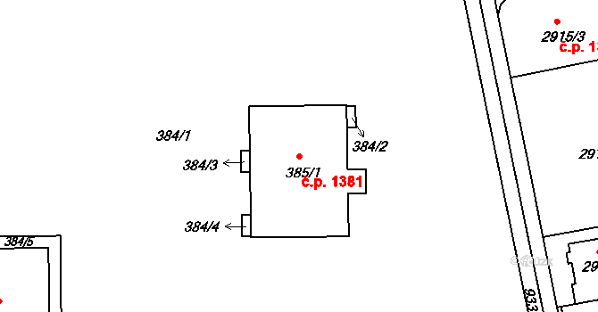 Všetuly 1381, Holešov na parcele st. 385/1 v KÚ Všetuly, Katastrální mapa