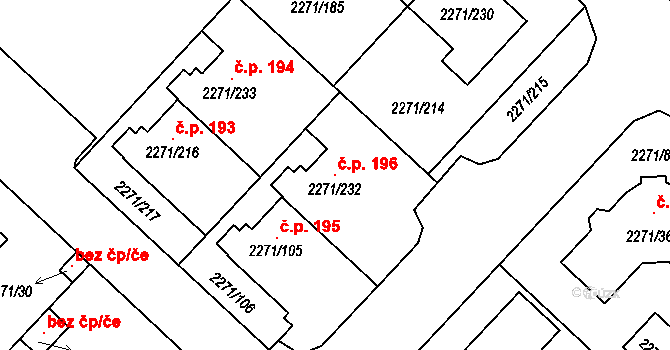 Dačice IV 196, Dačice na parcele st. 2271/232 v KÚ Dačice, Katastrální mapa