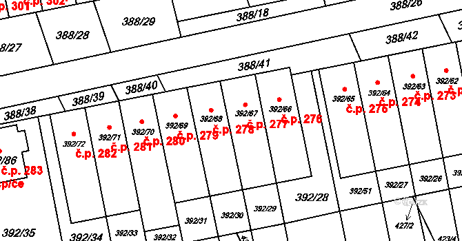 Oblekovice 277, Znojmo na parcele st. 392/67 v KÚ Oblekovice, Katastrální mapa