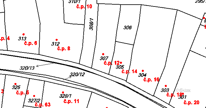 Moravský Krumlov 12 na parcele st. 307 v KÚ Moravský Krumlov, Katastrální mapa